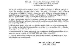 Công văn 907/CP-QHQT báo cáo nghiên cứu tiền khả thi dự án Nâng cấp đô thị thành thành phố Hồ Chí Minh