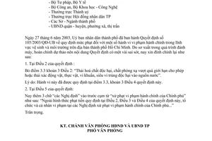 Công văn 1610/VP-PC đính chính QĐ 105/2003/QĐ-UB