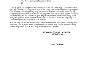 Công văn 7159 TC/TCT thuế suất NK xăng dầu