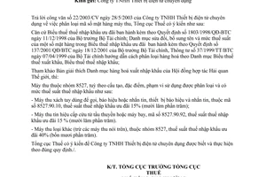 Công văn 2608TCT/NV3 phân loại mã số mặt hàng máy thu