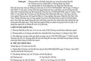 Công văn 2274 TM/XNK  hướng dẫn bổ sung việc kiểm tra tình hình phân giao và thực hiện hạn ngạch