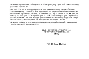 Công văn 3270/TM-CSTNTN thu thuế XNK