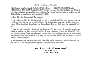 Công văn 3508/UB-ĐT uỷ quyền cấp phép lưu hành cho các loại xe tải chuyên dùng cần thiết ra vào nội đô thành phố và lưu thông giờ cao điểm, đường cấm