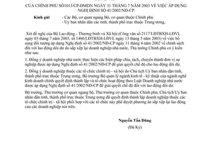 Công văn 1031/CP-ĐMDN áp dụng NĐ 41/2002/NĐ-CP