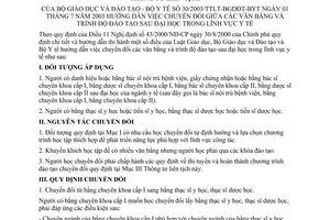Thông tư liên tịch 30/2003/TTLT-BGDĐT-BYT hướng dẫn chuyển đổi văn bằng trình độ đào tạo sau đại học lĩnh vực y tế
