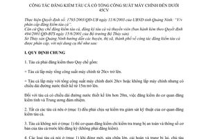 Hướng dẫn 380/HD-STS công tác đăng kiểm tàu cá có tổng công suất máy chính