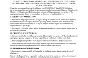 Joint circular No. 30/2003/TTLT-BGDDT-BYT guiding the conversion between