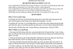 Quyết định 1891/2003/QĐ-BGTVT chức năng, nhiệm vụ, quyền hạn cơ cấu tổ chức của Cục Đường sắt Việt Nam