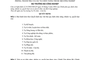 Quyết định 1573/QĐ-TCCB  chức năng, nhiệm vụ, quyền hạn văn phòng, thanh tra vụ chức năng thuộc Bộ Công nghiệp