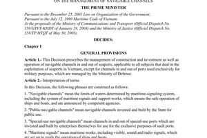 Decision No. 133/2003/QD-TTg of July 04, 2003, on the management of navigable channels