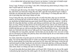 Nghị quyết 08/2003/NQ-CP phiên họp Chính phủ thường kỳ tháng 6 năm 2003