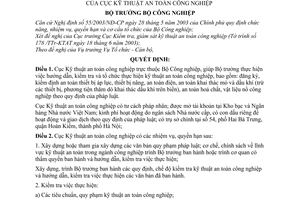 Quyết định 114/2003/QĐ-BCN chức năng, nhiệm vụ, quyền hạn cơ cấu tổ chức Cục Kỹ thuật an toàn công nghiệp