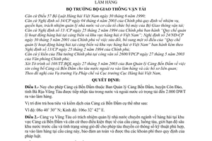 Quyết định 1947/2003/QĐ-BGTVT công bố Cảng cá Bến Đầm cho tàu trong ngoài nước ra, vào làm hàng