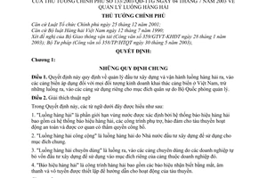 Quyết định 133/2003/QĐ-TTg quản lý luồng hàng hải