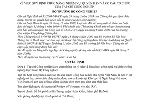 Quyết định 118/2003/QĐ-BCN chức năng, nhiệm vụ, quyền hạn cơ cấu tổ chức Tạp chí Công nghiệp