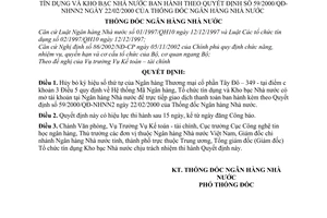 Quyết định 723/2003/QĐ-NHNN hủy bỏ Mã Ngân hàng trong Hệ thống Mã Ngân hàng Tổ chức tín dụng và Kho bạc Nhà nước  quyết định 59/2000/QĐ-NHNN2