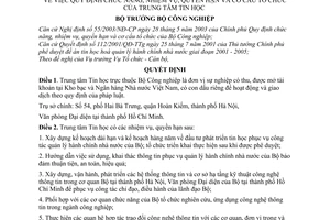 Quyết định 117/2003/QĐ-BCN chức năng, nhiệm vụ, quyền hạn cơ cấu tổ chức trung tâm tin học