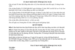 Quyết định 126/2003/QĐ-UBND Quy chế tổ chức hoạt động của thôn và tổ dân phố Quảng Ngãi