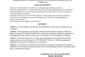 Decree No. 79/2003/ND-CP of July 07, 2003, promulgating the regulation on the exercise of democracy in communes