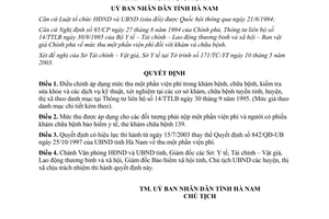 Quyết định 735/QĐ-UB năm 2003 điều chỉnh mức thu một phần viện phí