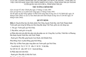 Quyết định 134/2003/QĐ-TTg chuyển khu bảo tồn thiên nhiên Núi Chúa, Ninh Thuận thành Vườn quốc gia Núi Chúa tỉnh Ninh Thuận