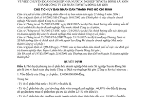 Quyết định 2537/2003/QĐ-UB chuyển doanh nghiệp Nhà nước Xí nghiệp Toyota Đông Sài Gòn thành Công ty cổ phần Toyota Đông Sài Gòn