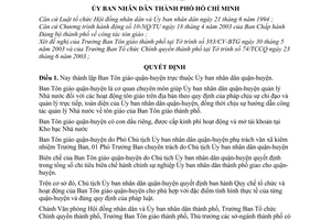 Quyết định 114/2003/QĐ-UB lập Ban Tôn giáo quận-huyện thuộc Ủy ban nhân dân quận-huyện