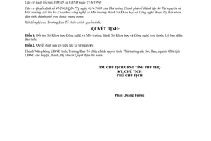 Quyết định 2059/QĐ-UB 2003 đổi Sở Khoa học Công nghệ Môi trường thành Sở Khoa học Công nghệ Phú Thọ