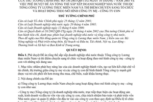 Quyết định 136/2003/QĐ-TTg Đề án sắp xếp doanh nghiệp Nhà nước thuộc Tổng công ty Lương thực miền Nam thí điểm công ty mẹ con