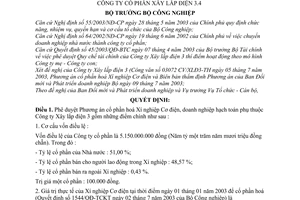 Quyết định 121/2003/QĐ-BCN chuyển Xí nghiệp Cơ điện thuộc Công ty Xây lắp điện 3 thành Công ty cổ phần Xây lắp điện 3.4