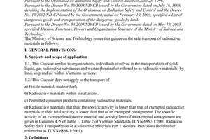 Circular No. 14/2003/TT-BKHCN of July 11th, 2003, guiding on radiation transportation safety.