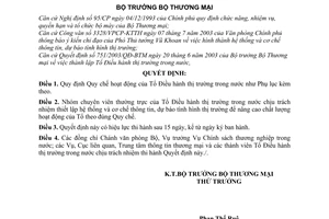 Quyết định 856/2003/QĐ-BTM  Quy chế hoạt động của Tổ Điều hành thị trường trong nước