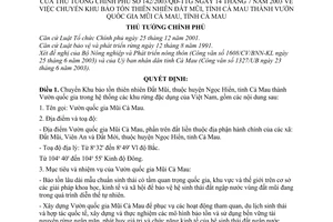 Quyết định 142/2003/QĐ-TTg chuyển khu bảo tồn thiên nhiên Đất Mũi, tỉnh Cà Mau thành Vườn quốc gia Mũi Cà Mau, tỉnh Cà Mau