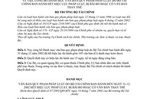 Quyết định 87/2003/QĐ-BTC Danh mục văn bản pháp luật do Bộ Tài chính ban hành hết hiệu lực pháp luật bị bãi bỏ hoặc có văn bản thay thế