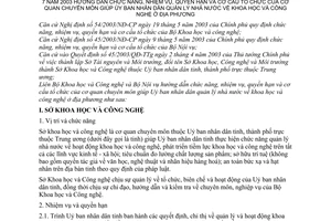 Thông tư liên tịch 15/2003/TTLT-BKHCN-BNV  hướng dẫn chức năng, nhiệm vụ, quyền hạn và cơ cấu tổ chức của cơ quan chuyên môn giúp UBND QLNN