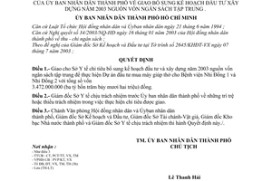 Quyết định 119/2003/QĐ-UB giao bổ sung kế hoạch đầu tư xây dựng năm 2003 nguồn vốn ngân sách tập trung