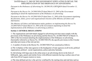Circular No. 43/2003/TT-BVHTTguding the implementation of the Decree No. 24/2003