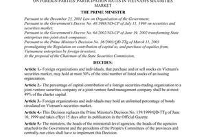 Decision No. 146/2003/QD-TTg of July 17, 2003, on foreign parties' participation rates in Vietnam's securities market