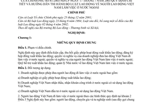 Nghị định 81/2003/NĐ-CP hướng dẫn  Bộ Luật Lao động về người lao động Việt Nam làm việc ở nước ngoài