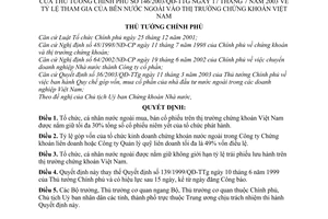Quyết định 146/2003/QĐ-TTg tỷ lệ tham gia của bên nước ngoài vào thị trường chứng khoán Việt Nam