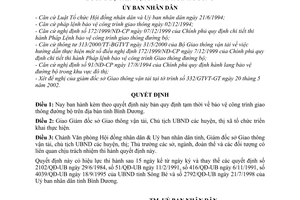 Quyết định 183/2003/QĐ-UB  Quy định tạm thời bảo vệ công trình giao thông