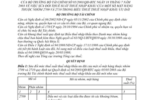 Quyết định 95/2003/QĐ-BTC sửa đổi thuế suất thuế nhập khẩu mặt hàng thuộc nhóm 2709  2710 trong Biểu thuế thuế nhập khẩu ưu đãi