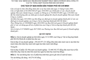 Quyết định 2723/2003/QĐ-UB xác định giá trị doanh nghiệp cổ phần hóa Công ty Vật tư tổng hợp thành phố Hồ Chí Minh