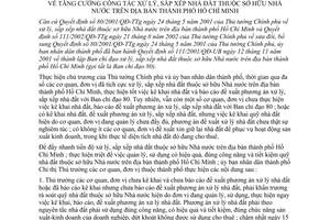 Chỉ thị 16/2003/CT-UB tăng cường công tác xử lý, sắp xếp nhà đất thuộc sở hữu Nhà nước địa bàn thành phố Hồ Chí Minh