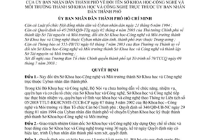 Quyết định 123/2003/QĐ-UB đổi tên Sở Khoa học-Công nghệ và Môi trường thành Sở Khoa học và Công nghệ thuộc Ủy ban nhân dân thành phố