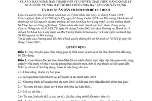 Quyết định 122/2003/QĐ-UB chuyển giao chức năng quản lý Nhà nước về nhà ở từ Sở Địa chính-Nhà đất sang Sở Xây dựng