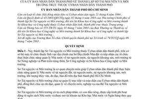 Quyết định 121/2003/QĐ-UB thành lập Sở Tài nguyên và Môi trường thuộc Ủy ban nhân dân thành phố