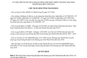 Quyết định 2321/QĐ 2003 phê duyệt Quy hoạch tổng thể phát triển thương mại Thanh Hóa