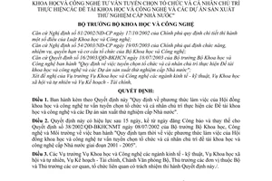 Quyết định 17/2003/QĐ-BKHCN phương thức làm việc Hội đồng khoa học và công nghệ tư vấn chọn tổ chức cá nhân chủ trì đề tài DA sản xuất thử nghiệm nước
