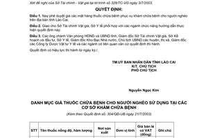 Quyết định 304/QĐ-UB năm 2003 giá thuốc chữa khám chữa bệnh người nghèo Lào Cai